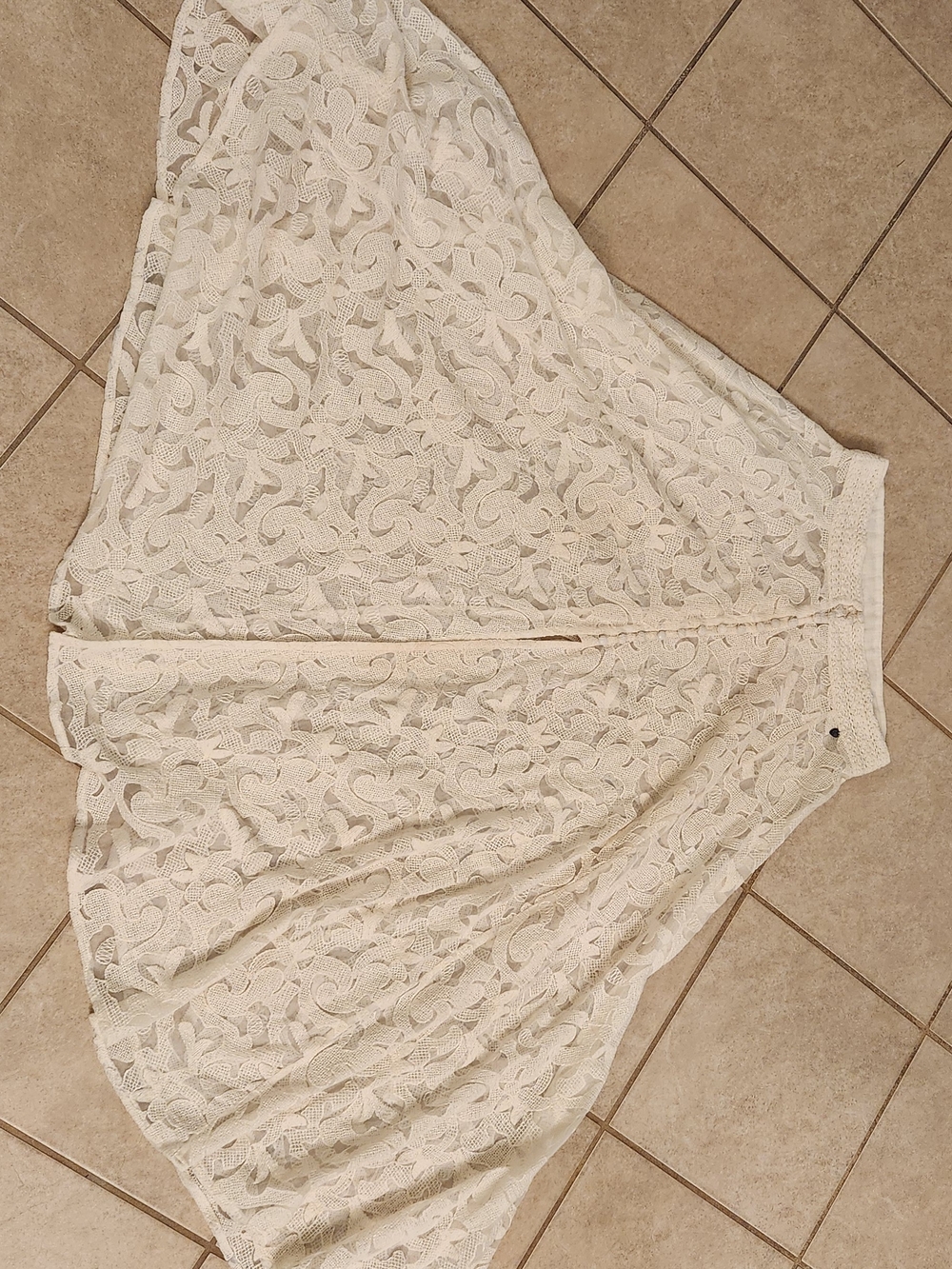 Elegant Cream Lace A-Line Maxi Skirt Size M See Through Beautifully Made - Picture 12 of 13